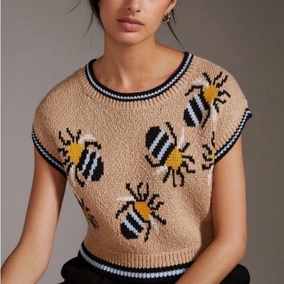 Maeve Sweaters - Anthropologie Bee Patterned Tan Sweater vest